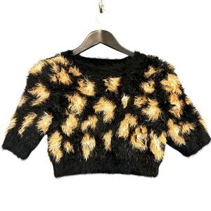 Nasty Gal S EUC furry fuzzy ultra crop Black and Tan Women's Sweater